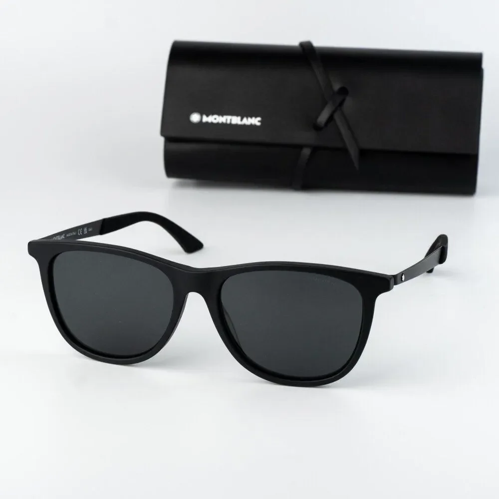 Montblanc Men Sunglasses Matte Black Smoke Grey Square MB0330S 001 NEW AUTHENTIC
